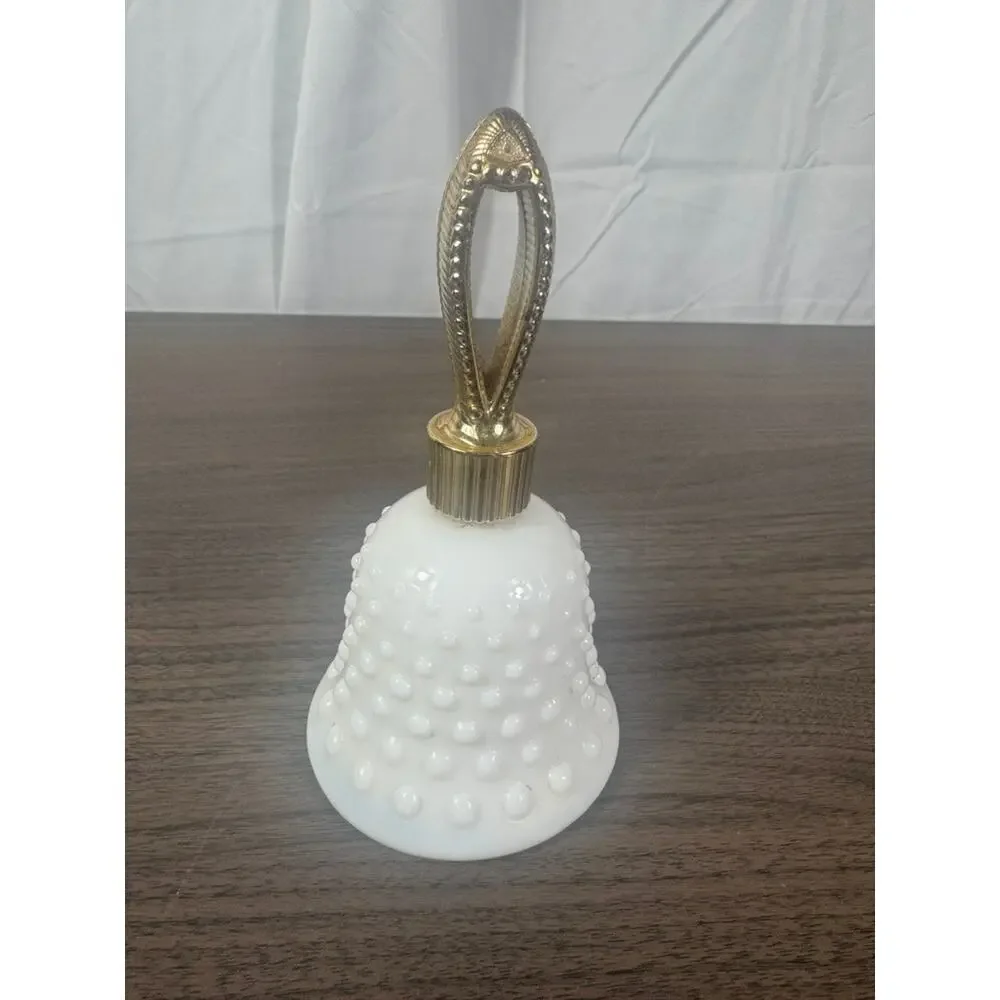 Vintage Avon Unforgettable Cologne Bottle Milk Glass Hobnail Bell‎ w Gold Handle